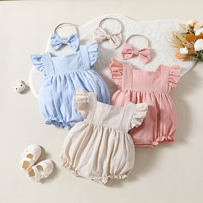Flying Sleeve Shoulder Solid Color Sleeveless Romper