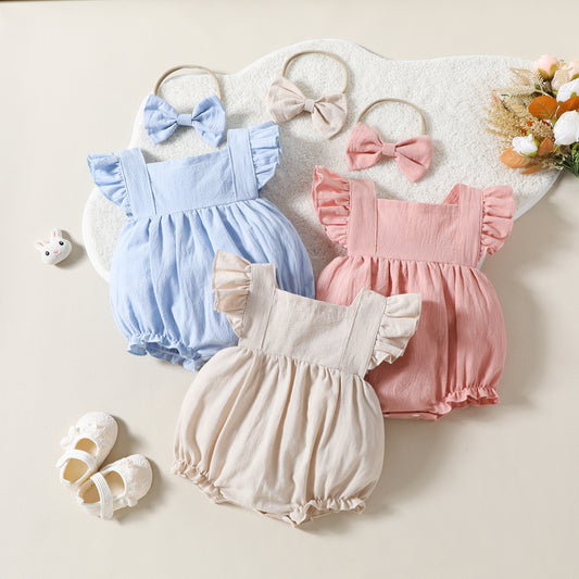Flying Sleeve Shoulder Solid Color Sleeveless Romper