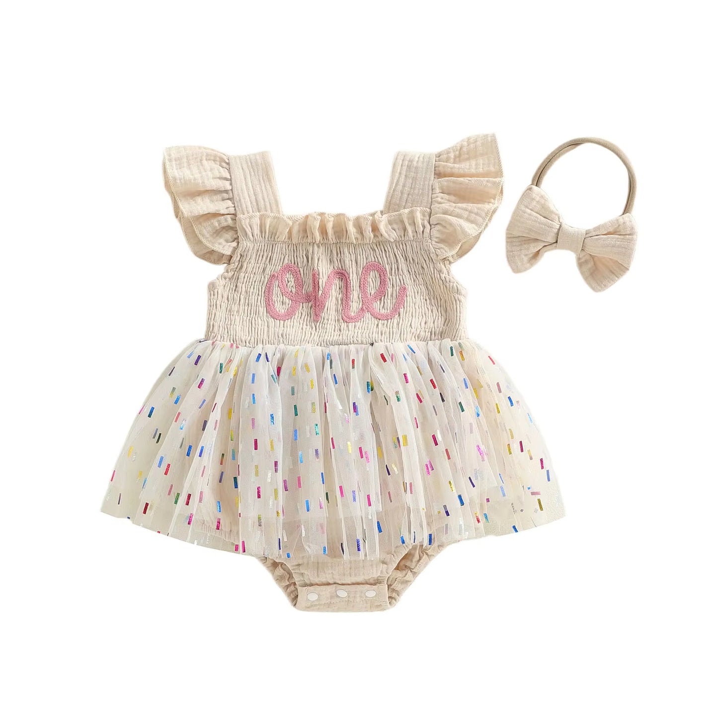Barboteuse en maille pour filles et bébés avec une jupe en tulle et un nœud