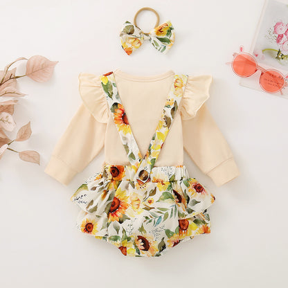 Infant Baby Girl Shoulder Strap Princess Dress Multi-color Long-sleeved Triangle Romper